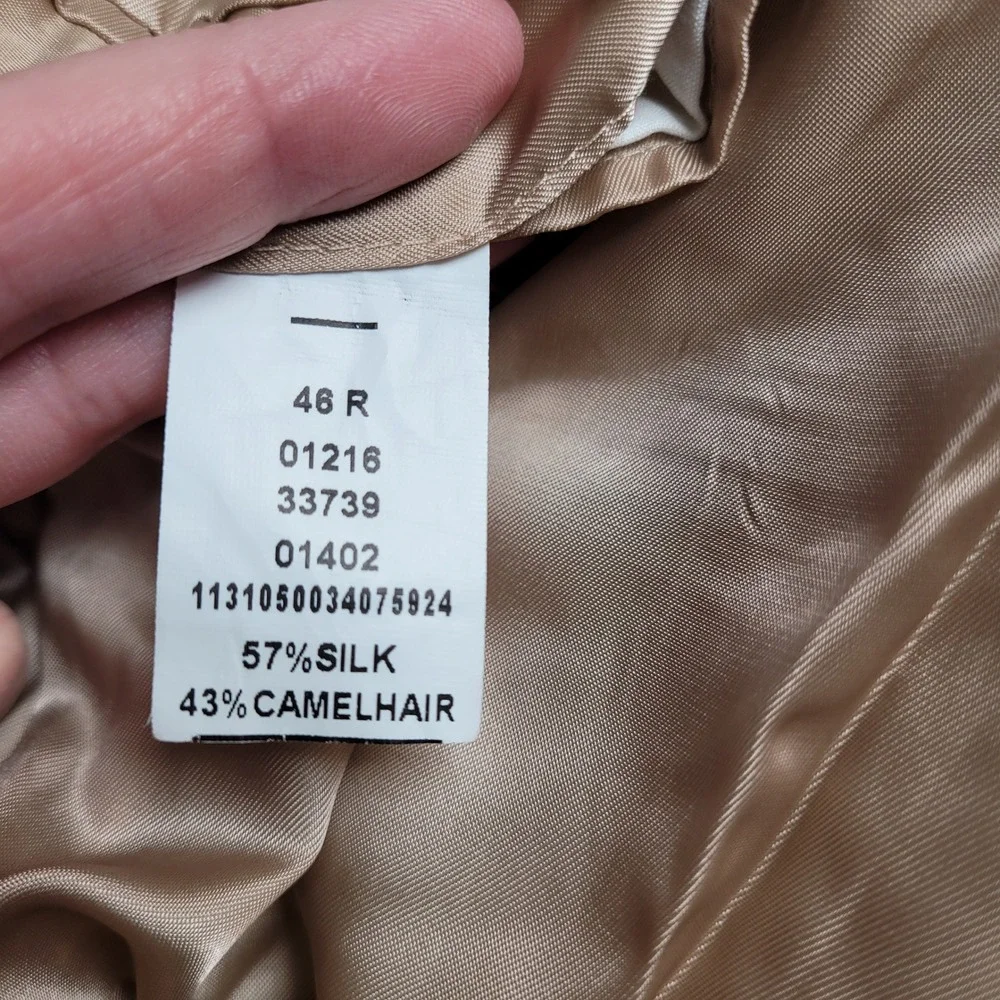 Jos. A. Bank Blazer Mens 46R Tan Silk Camel Hair Windowpane Excellent Sport Coat